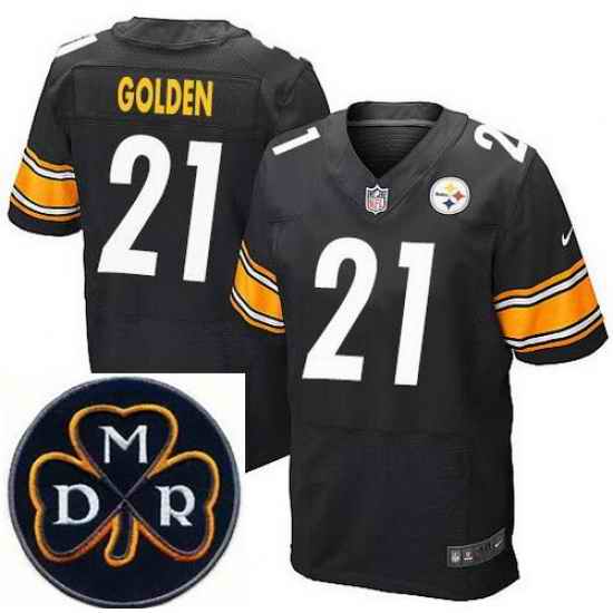 Men's Nike Pittsburgh Steelers #21 Robert Golden Elite Black NFL MDR Dan Rooney Patch Jersey
